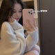 
Qinhuafang mid-length sweater covering the butt lazy style plus size large size fat mm mid-length sweater for women in autumn and winter loose and lazy black 9901 single-piece sweater 5XL size 200-230Jin [Jin equals 0.5 kg]