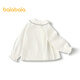 Balabala Children's Long Sleeve Shirt White Shirt Girls Clothing Autumn Cute Embroidered Lapel Top Fashionable and Versatile White 10101 100cm