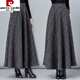 Pierre Cardin's new woolen plaid skirt women's mid-length autumn and winter slimming temperament high-waisted A-line skirt casual long skirt dark gray plaid 2XL