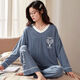 Pajamas de coton pour femmes au printemps et en automne Nouveau style Style Strip rond Pullor à manches longues Le costume de maison peut être porté à l'extérieur de MXL-ZWF9922 Code L - Recommandé 90-110Jin [Jin est égal à 0,5 kg]