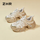 ZHR dad shoes for women with lightweight thick sole heightened casual shoes versatile trendy round-toe women's shoes G677 gold 36
