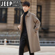 JEEP SPIRIT中长款毛呢大衣男双面羊毛感赫本风衣冬季加厚纯色羊毛呢子外套男 黑色 2XL 一般170-190斤以下