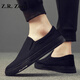 Z.R.Zoro Leichte Luxusmarke Herrenschuhe 2025 Sommer Neuem atmungsaktiven lässigen lässigen Schuhen Herren ein Fuß faule Schuhe Alte Peking-Stoffschuhe Herrenschwarz (Lederschuhgröße) 40 Spot