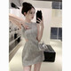 YiJINGXUAN French high-end temperament backless socialite dress for women in summer new light luxury niche evening dress nightclub silver dress M 95-105Jin [Jin equals 0.5 kg]
