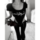 Hanrui Schwarzer Brief bedruckte kurzärmelige Hemd für Frauen im Sommer Trendy heiße Mädchen einteilige Design Nische Slim Fit Slim Top 684 Black M.