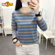 Erste T-Durchmesser reines langärmeliges T-Shirt für Frauen mit innerem Bottom-Hemd gestreifter oberer Feder- und Herbst-neuer Stil Lose und schlankes T-Shirt 826 Pink XL empfohlen 110-125jin [Jin entspricht 0,5 kg]