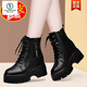 Woodpecker versatile leather Martin boots for women with high height inside women's shoes for small thick sole single plus fleece short boots black [comfortable single] 38