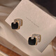 S925 silver needle double square black stud earrings female style small light luxury earrings niche design western style earrings main picture