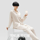 Banana 701Home Men and Women's Silk Long Sleeve Long Trousers Couple Home Clothing Set Gift Box Gifts Machine Washable [Women's Style] Quartz Gray XL