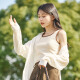 唐狮（TonLion）2025女宽肩带方领撞色打底背心 杏米色 M