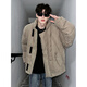 Poke American Suede Cotton Jacket Men's Winter New High Street Fashion Brand Thick Warm Stand-up Collar Cotton Jacket Loose and Versatile Khaki XL