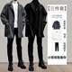 GXMY MID-Länge Windbrecher Herrenanzug Herbst- und Wintertrends Eine Reihe hübscher passender Kleidung für den dreiteiligen Set von Männern 1591 Schwarzer Jacke Black Pullover Anzug XL