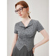 Fan Silann sweet hot girl flocking bow knitted T-shirt 2024 summer new lapel slim fit 12529 gray M