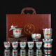 Jiaomingtang Chinese style 999 sterling silver tea set complete set with enamel color gift for elders leaders men high-end retired practical men 10 heads of paradise (silver teapot) - next day delivery