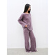 Fu Zhien Half-cooked Winter Dingshe Cashmere Brushed Comfortable Loose Round Neck Sweater Straight Pants Knitted Suit 2024 Iris Color-Top S