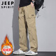 JEEP SPIRIT Jeep Overalls Men's Pants Men's Autumn and Winter Casual Pants Men's Multi-Pocket Men's Pants Khaki Velvet XL