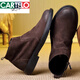CARTELO leather boots men's genuine leather autumn and winter zippered boots men's Martin boots overfur men's shoes high top leather shoes men's toe layer cowhide brown. Genuine leather 15605 plus velvet inner 44