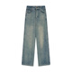 Jeans delgados retro de algodón americano en terciopelo recto para mujeres en otoño e invierno Pantalones casuales de patas rectas con cintura recta para mujeres 683-1 Azul retro [alta calidad más terciopelo 36.5] L 105-120Jin [Jin equivale a 0.5 kg]
