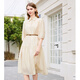 Betu women's spring new dress retro loose French waist slim dress 2402T84 apricot L