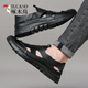 
Woodpecker genuine leather cowhide heightened hole shoes for men summer new 2024 sandals men breathable hollow men casual interior 6629 black 39