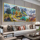 Respaldado por Jinshan Sala de estar Pintura decorativa Cornucopia Sofá Estilo chino Fondo de pared Pintura colgante Mural 12596 Sunrise Green Mountain 120*50 Marco de aluminio dorado Cristal porcelana