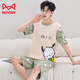 Cat Man (Miiow) reines Baumwoll-Pyjamas Teen loser großer Home-Kleidungs-Set Sommer Kurzarm Cartoon Sommer-Männer Kurzarm Shorts-Q1392 karierte lächelnde Gesicht XL Standard Männer [130-145jin [Jin gleich 0,5 kg]]