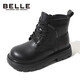 Belle children's shoes winter children's boots girls fashion leather boots baby warm plus fleece Martin boots black size 34