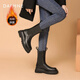 Daphne Boots Martin Boots for Women Plus Fleece 2024 Botas de chimenea de otoño e invierno para mujeres Botas Británicas de Mid Tube Chelsea Women's Black (altura del tacón de metro medio) 38
