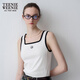Teenie Weenie Bear Women's Summer Casual Fashion Contrast Color Wide U-neck Knitted Vest T-shirt Base Shirt White S