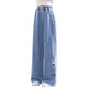 
I.KARNOW girls denim wide-leg pants children's fashionable Korean version 2025 new spring straight-leg pants medium-large children's casual trousers 13068 blue + 13062 light blue grid 120