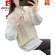 Pierre Cardin Frühjahr und Herbst 2025 Neue Frauenweste Strickweste Weste Pullover V-Ausschnitt Lose Pferdeclip außerhalb von Strick 1047 Yellow XL [Empfohlen 121jin [Jin ist gleich 0,5 kg] -130jin [Jin gleich 0,5 kg]]