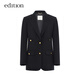 edition【高圆圆同款】西装外套春新款复古戗驳领黑色羊毛精纺女绅士 黑色K01 S (160)