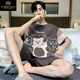 Modal Summer Pajamas Algodón puro Algodón puro Cartoon Adolescente adolescente para hombres Summer delgado de ropa para estudiantes de gran tamaño WB1343# estándar 5XL (adecuado para el peso 220-250 Jin [Jin iguala 0.5 kg])