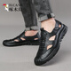 
Woodpecker genuine leather cowhide heightened hole shoes for men summer new 2024 sandals men breathable hollow men casual interior 6629 black 39