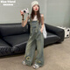
Girls Spring Clothing Set 2025 New American Retro Children's Overalls Fashionable Autumn and Summer Girls Two-Piece Set Vest 140cm