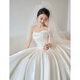 DL 1998 Pangdonglai Calidad Vestido de novia de calidad Bride Bride Pein Yarn Strip Satin New Texture French Retro White Fit Style <Vestido de novia único sin accesorios>+ XXL: Peso 130 Jin [Jin equivale a 0.5 kg]
