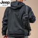 JEEP SPIRIT Jacket Men's Spring and Autumn 2025 New Fashion Brand Workwear Hooded Jacket Men's Loose Versatile Outdoor Windproof Jacket Black Recommended 130-150Jin Jin equals 0.5 kg XL
