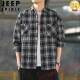 Jeep Spirit Retro a cuadros Retro Camisa de manga larga para hombres y mujeres Primavera y otoño 2025 Nuevo trabajo de trabajo coreano de la camisa tendencia K12109 Caki M