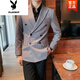 Playboy (Playboy) Trendy Herbst- und Winterwollanzug Herrenjacke Kurzkoreanische Version von Qualität Slim Casual Anzug Hals Wollmantel Männer x829 Doppelbruster Anzug Brown S [hochwertiges vielseitig