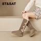 Samstag Schneestiefel für Frauen flacher Boden plus Samt warme und modische trendige kalte Baumwollstiefel 2024 Winter neuer Stil Khaki 36 (230 mm) Standardcode