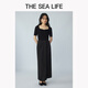 THE SEA LIFE半裙女欧海一生 冰丝半身裙2025春开衩松紧腰黑色长裙XC15265 黑法师 XL