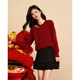 Shangjing Qiji Red Sweater Women's 25 Winter New Women's Clothing Hollow French High-Level Sense Lazy New Year's Red Sweater Women's Top