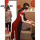 Pierre Cardin Official Burgundy Cheongsam Toast Wear Bride Wedding Chinese New Engagement Dress Back Door Dress Autumn Long Sleeve Burgundy Long Sleeve L