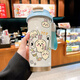 Libete (lebete) Usaqi thermos cup for students with straw large capacity car water cup coffee portable double drink cup high appearance - with lanyard [green and white] - painted 520ml BXAB10975 Jiyika