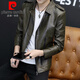Chaqueta de traje para hombres de Pierre Cardin Leather 2025 Spring and Autumn New Trendy Traje casual Handsome Tending Leather Chaqueta Negra 6625 Plush M