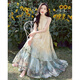 Шелковая кипарисовая дом [та же модель в знаменитости] A-Line Halter Юбка 2025 Summer New Women's Smudge Prome