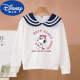 Disney Brand Children's Clothing for Girls and Children's Fashionable Spring 2025 Sweinshirt Swintershirt Spring y Autumn Pure Algody Army Navy Navy Top [Pure Cotton] Collar azul marino-White-S795 140 cm Recomendado 52-62Jin [Jin equivale a 0.5 kg]