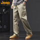 Jeep (JEEP) casual pants men's autumn and winter pure cotton loose straight pants men's overalls men's pants light khaki XL