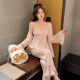 Modal primavera sexy almohadilla de seno de hielo pijama de seda para mujeres 2025 Nuevo ropa de manga larga y ropa de verano sospechoso de tres piezas set 9226-2 azul [conjunto de dos piezas] m [80-100Jin [Jin equivale a 0.5 kg]]]