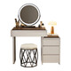 Xinang dressing table bedroom modern small apartment simple small Nordic light luxury solid wood dressing table storage cabinet integrated 60cm white walnut + three drawer cabinet + round mirror + bird's nest stool
